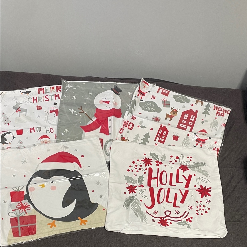 Festive Holiday Pillow Covers Set - Red, White, Gray